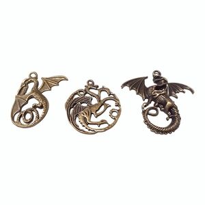 3PC Dragons Bronze / Brass Focal Charms for Jewelry Making & Crafts